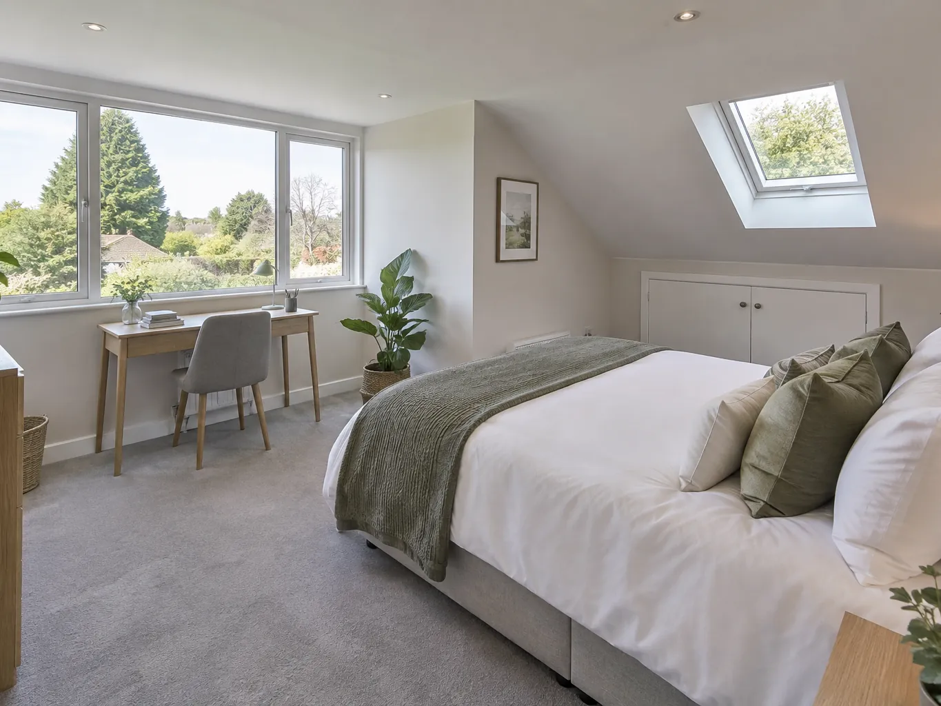 Illustrative image of a bedroom in a converted bungalow loft with a dormer window (not a Lordan's Lofts project)